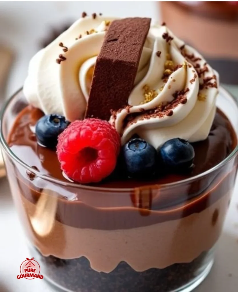 Mini chocolate mousse cups served in elegant dessert dishes