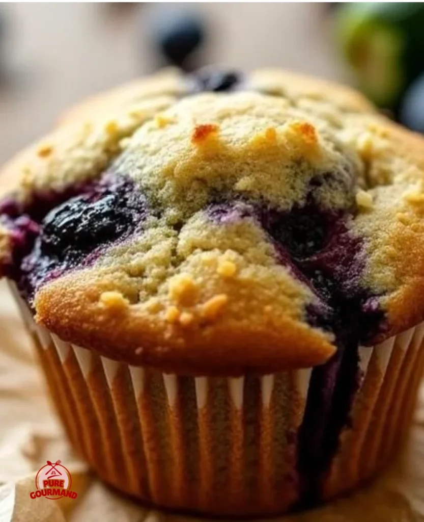 Moist blueberry zucchini muffins fresh out of the oven