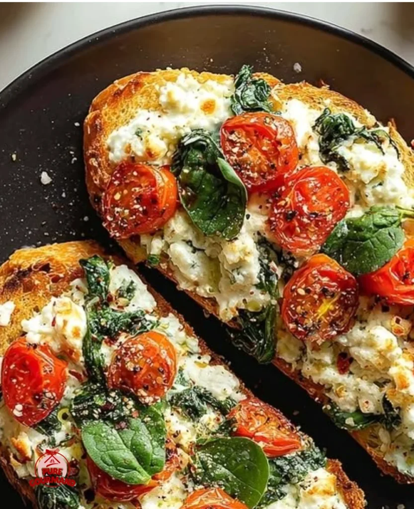 Savory cottage cheese toast topped with fresh herbs and spices.