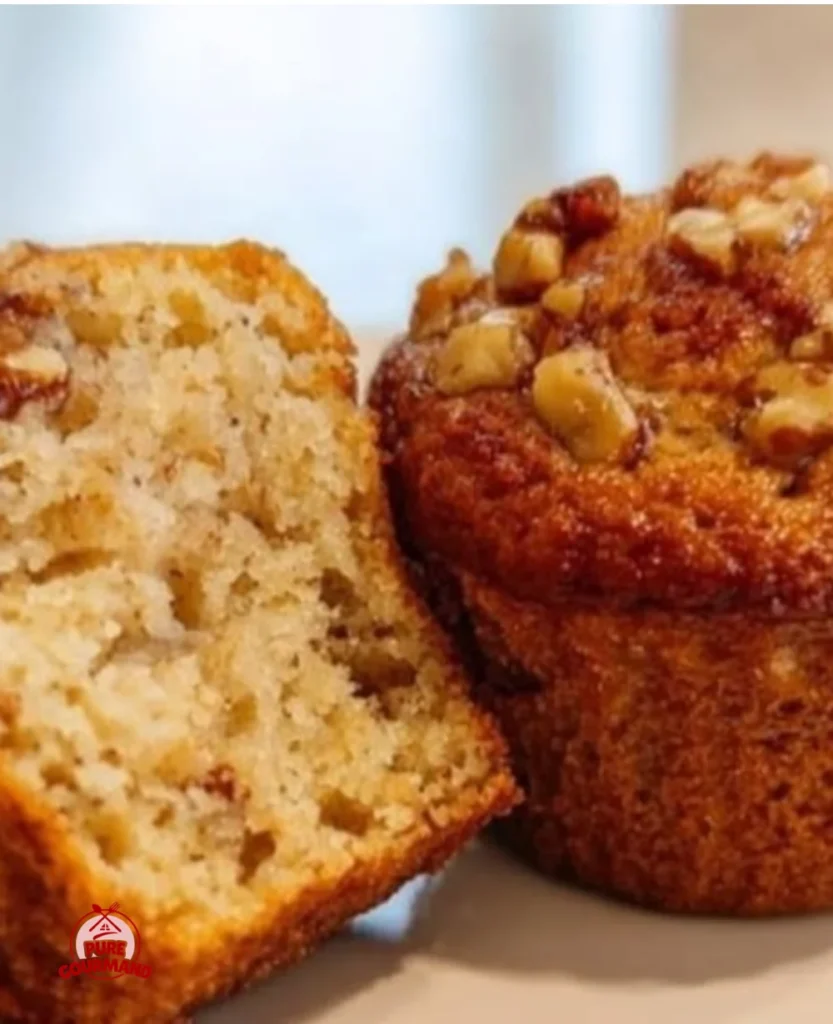 One-bowl ultra-moist banana nut muffins fresh out of the oven.