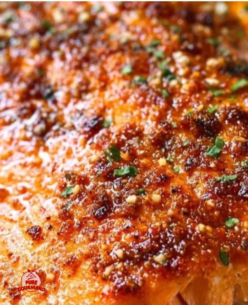 Oven baked salmon dish with herbs and lemon on a plate
