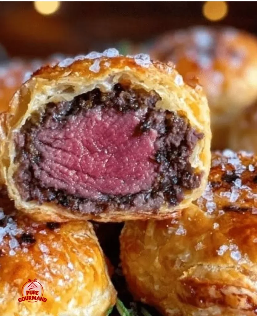 Mini beef Wellington bites served on a platter for elegant appetizers