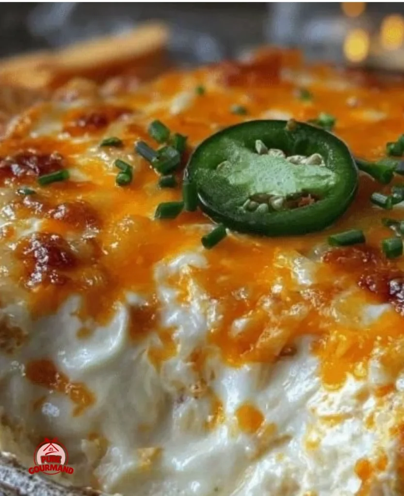 Savory jalapeño popper dip topped with crispy bacon served in a dish