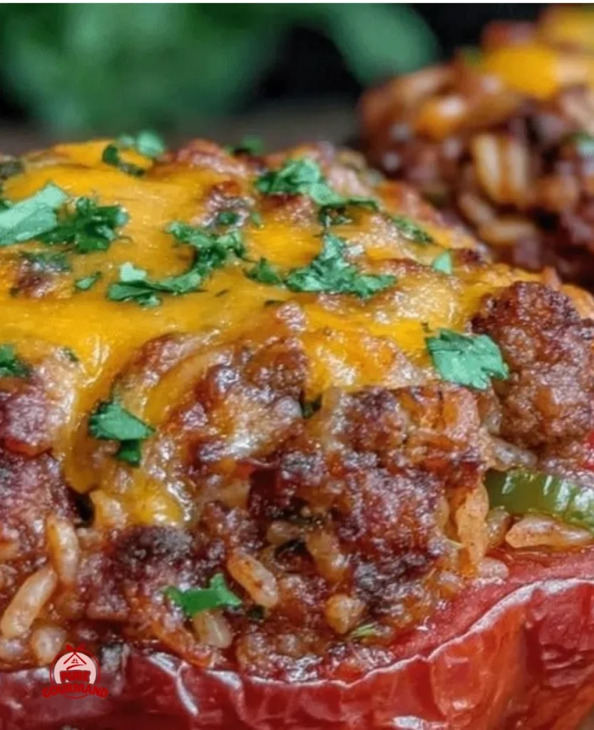Savory stuffed bell peppers filled with a flavorful mixture, ready to serve.