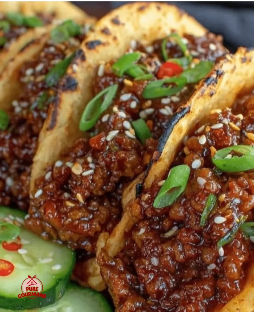 Delicious Slow Cooker Korean Ground Beef Tacos with Quick Pickled Cucumber