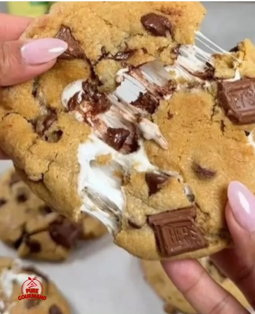 Freshly baked S'mores Cookies with chocolate and marshmallows