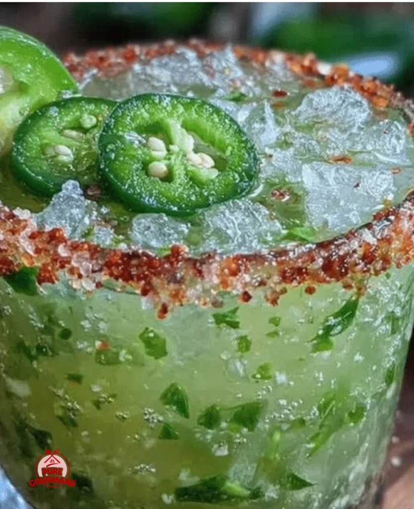 Spicy jalapeño margarita cocktail with a smoked salt rim served in a glass.
