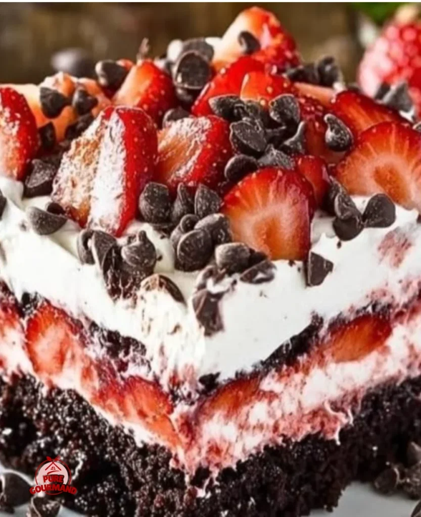 Delicious Strawberry Earthquake Cake with berry swirls and creamy layers