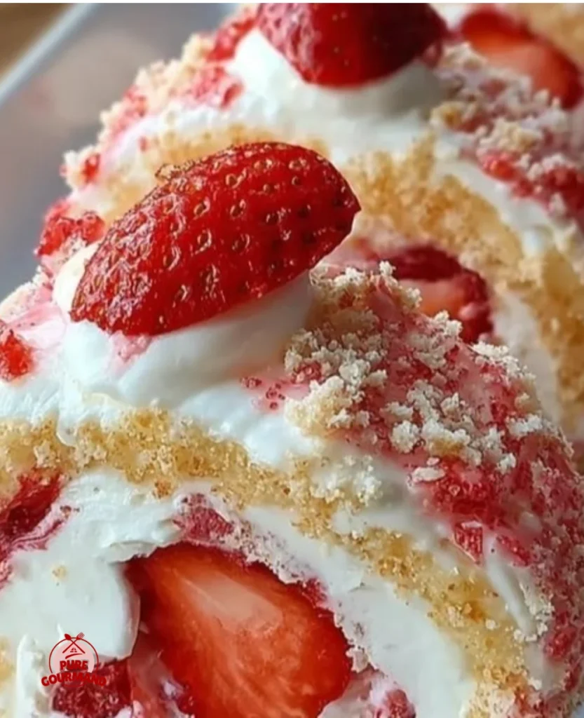Strawberry Shortcake Cheesecake Rolls ready to serve, featuring fresh fruit and creamy layers.