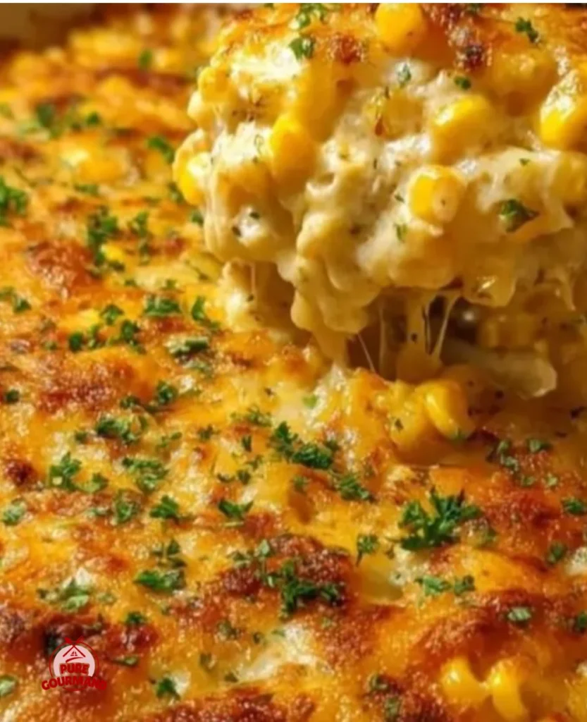 Delicious street corn chicken casserole topped with fresh ingredients