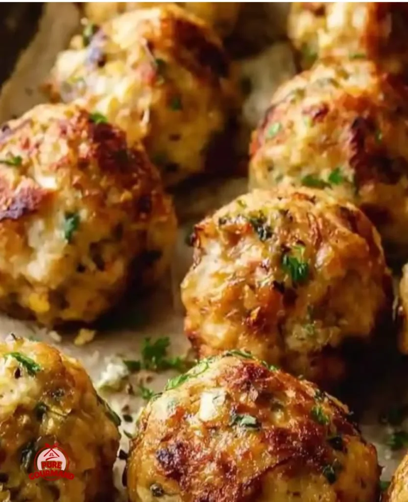 Delicious Greek Mediterranean chicken meatballs with herbs and lemon