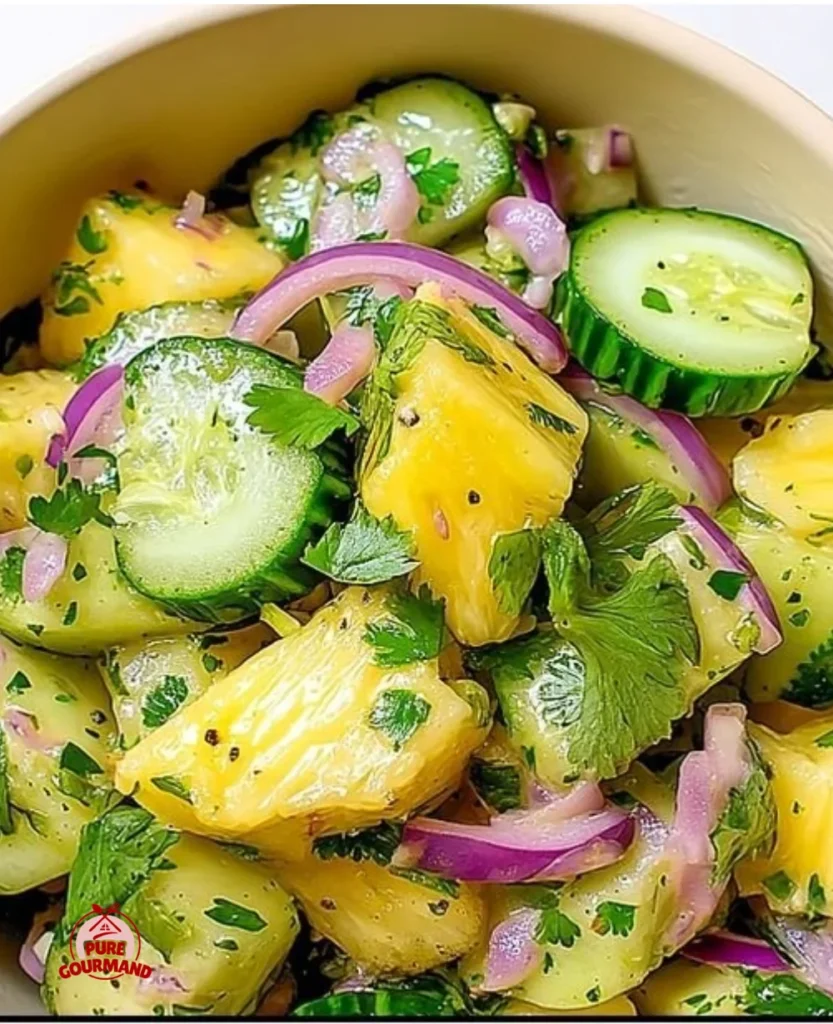 Sweet Pineapple Cucumber Salad with fresh ingredients
