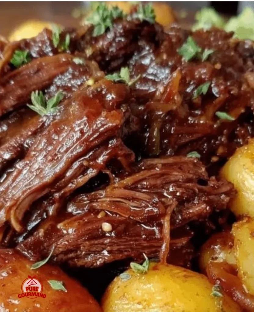 Tender Instant Pot pot roast with vegetables served in a bowl