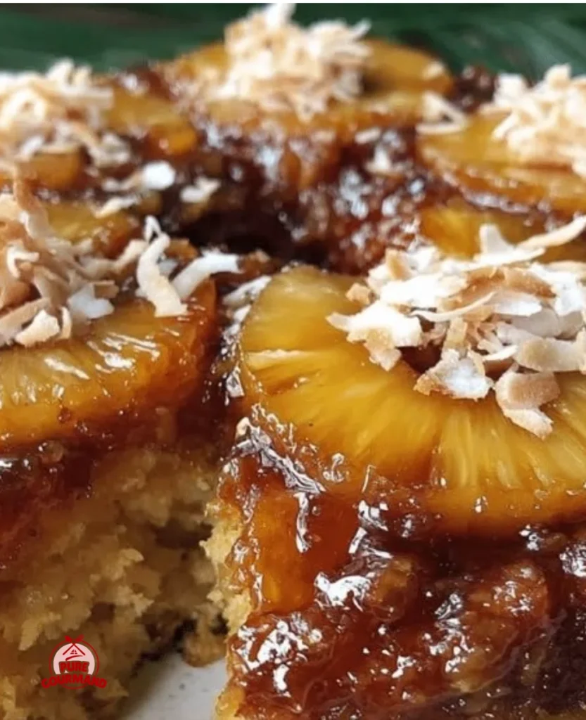 Delicious Tropical Pineapple Upside-Down Cake topped with caramelized pineapple slices