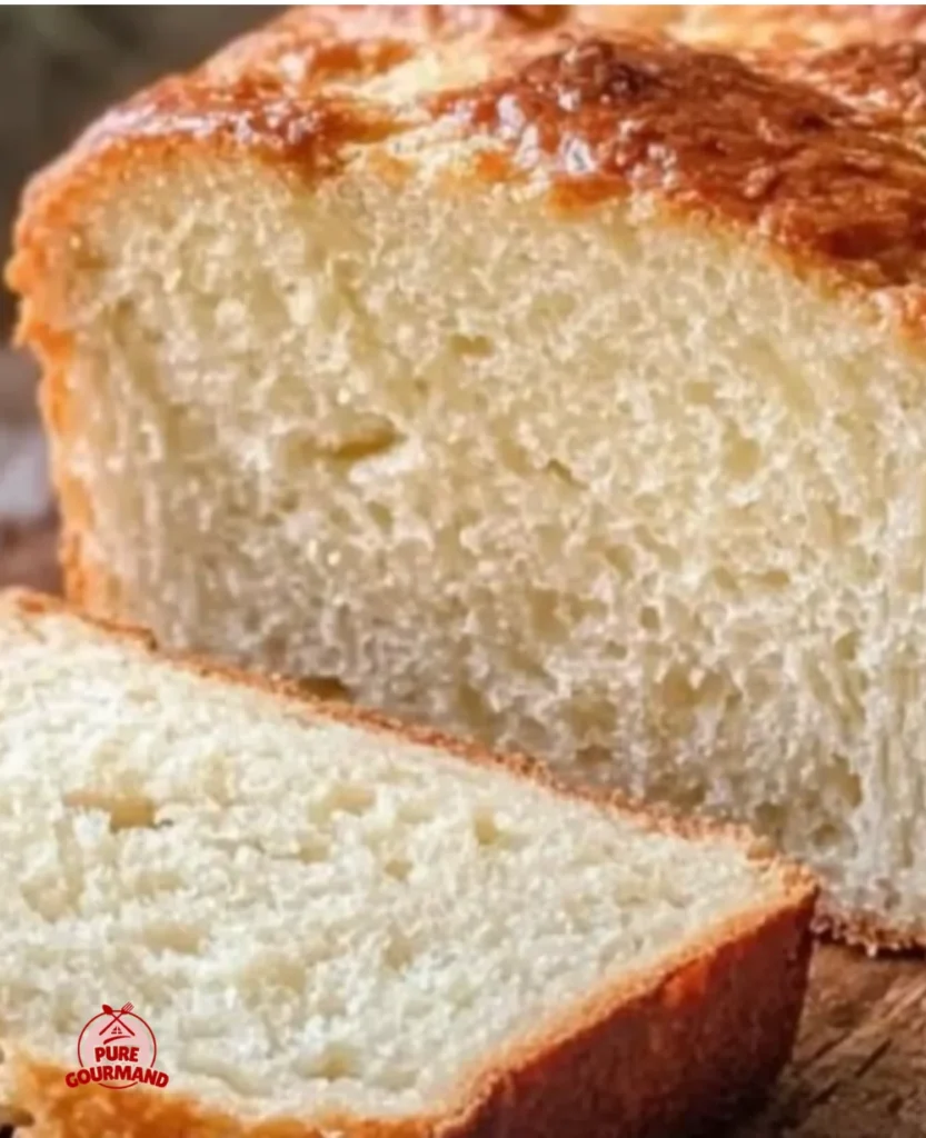 Fluffy zero carb yogurt bread sliced on a wooden board