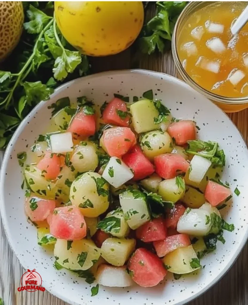 Colorful Agua Fresca Melon Salad with fresh fruits and refreshing flavors