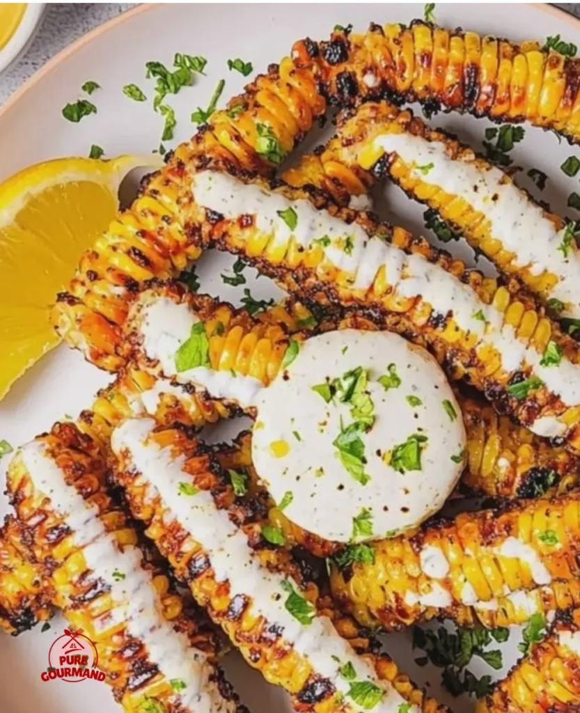 Deliciously cooked air fryer corn ribs served with seasoning.