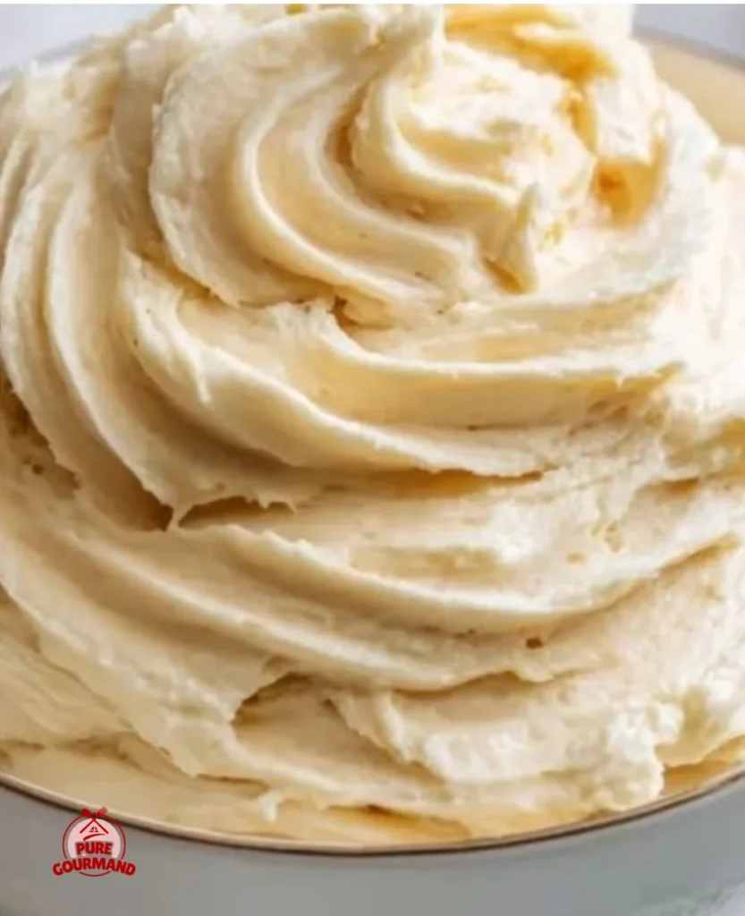Delicious banana cream cheese frosting on a cupcake