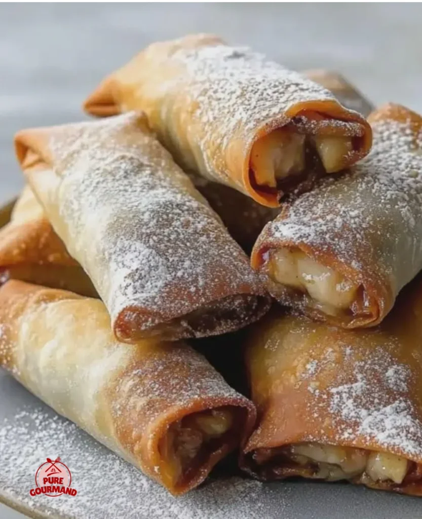Delicious banana egg rolls, golden and crispy, ready to be enjoyed as a sweet snack.