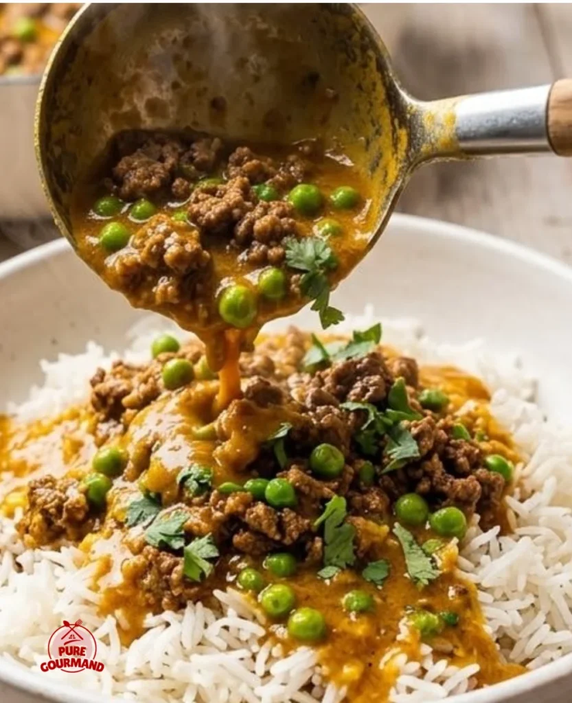 Delicious bowl of beef curry garnished with fresh herbs