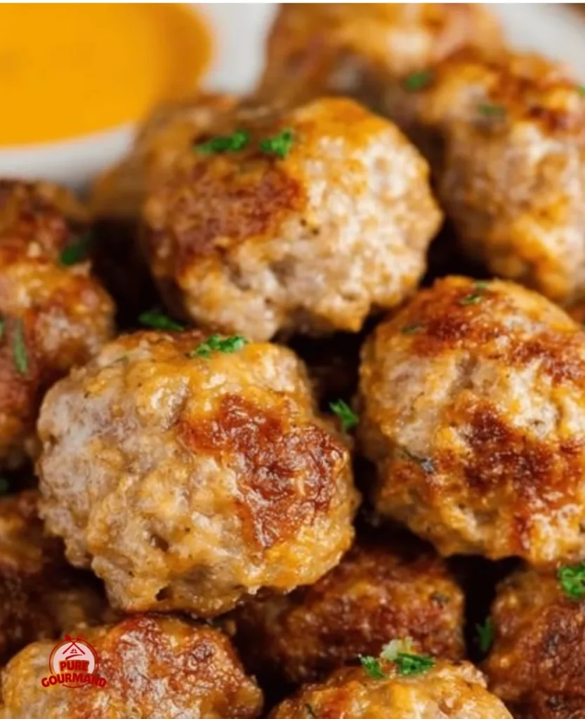 Plate of delicious Bisquick sausage balls ready for snacking