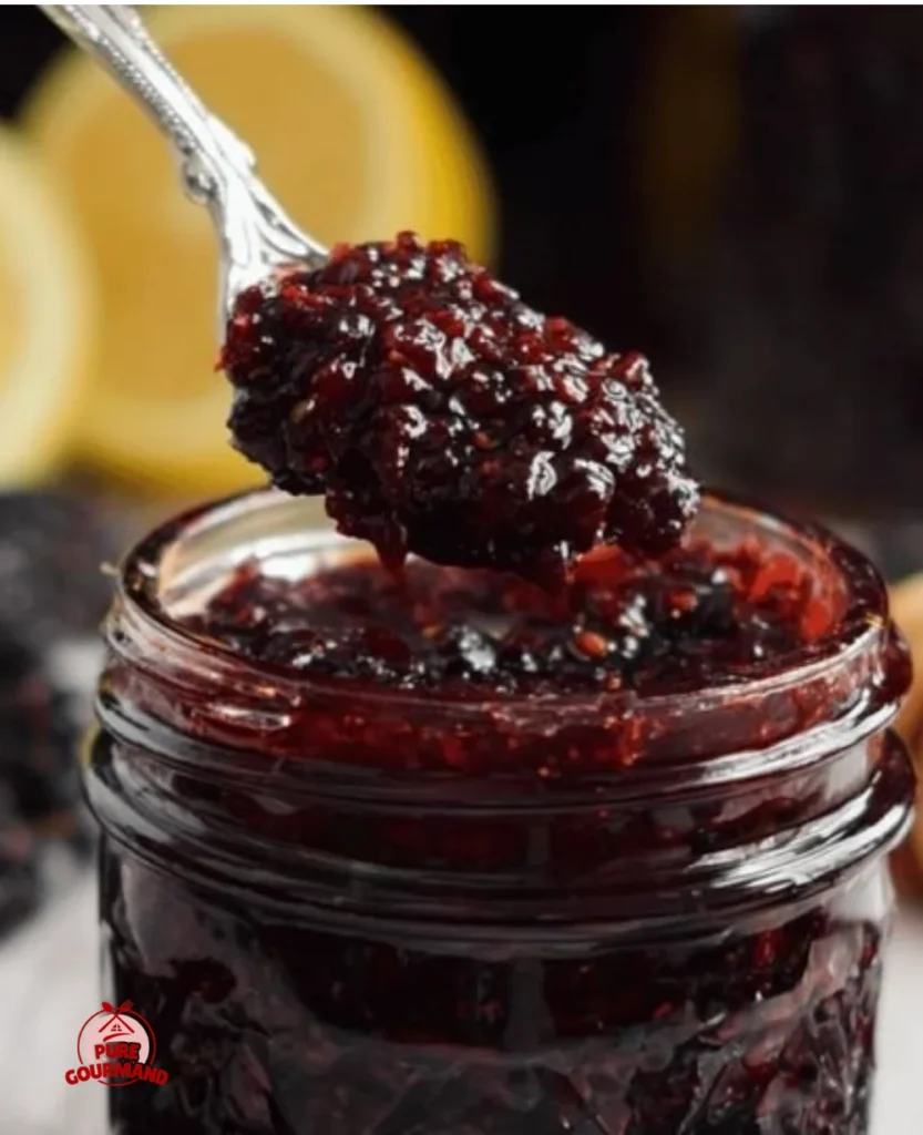 Jar of Blackberry Vanilla Bourbon Jam for breakfast and brunch recipes