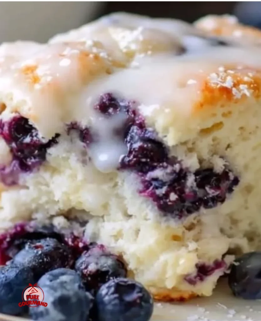Freshly baked Blueberry Butter Swim Biscuits on a plate, ready to enjoy.