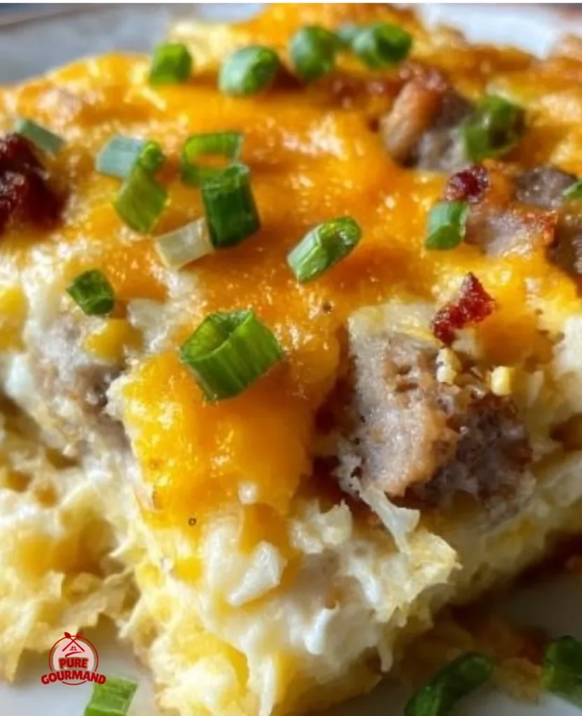 Savory breakfast casserole with eggs, cheese, and vegetables baked to perfection