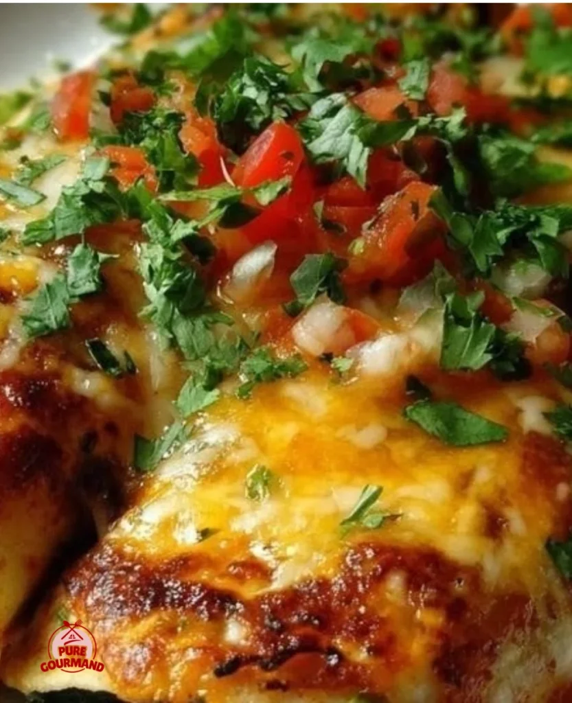 Vegetarian spinach enchiladas topped with cheese and fresh greens, ready to serve.