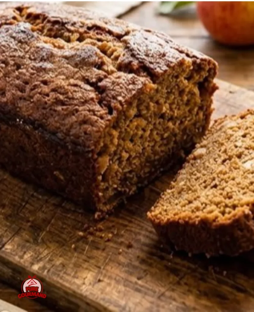Slice of Brown Butter Apple Cider Quick Bread with cinnamon and autumn spices