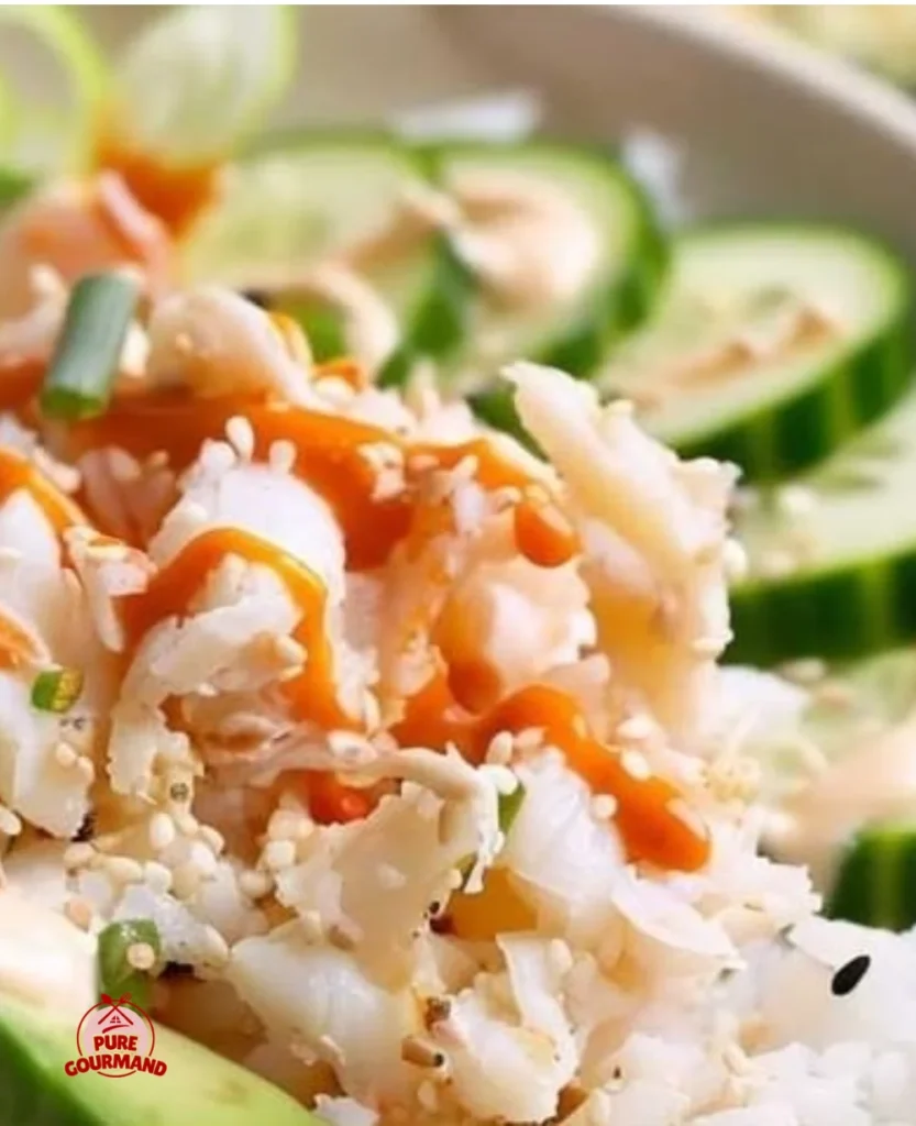 Delicious California Roll Sushi Bowl with avocado, crab, and rice