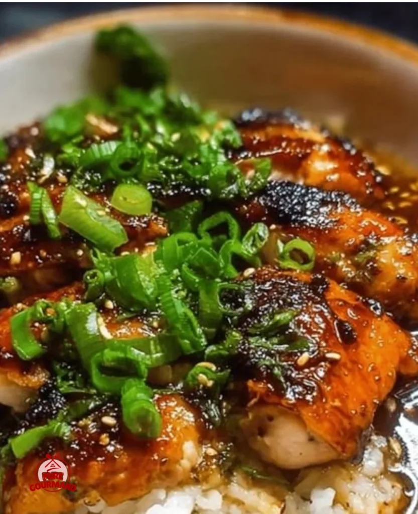 Caramelised soy chicken served in garlic ginger broth with rice, a comforting dish.
