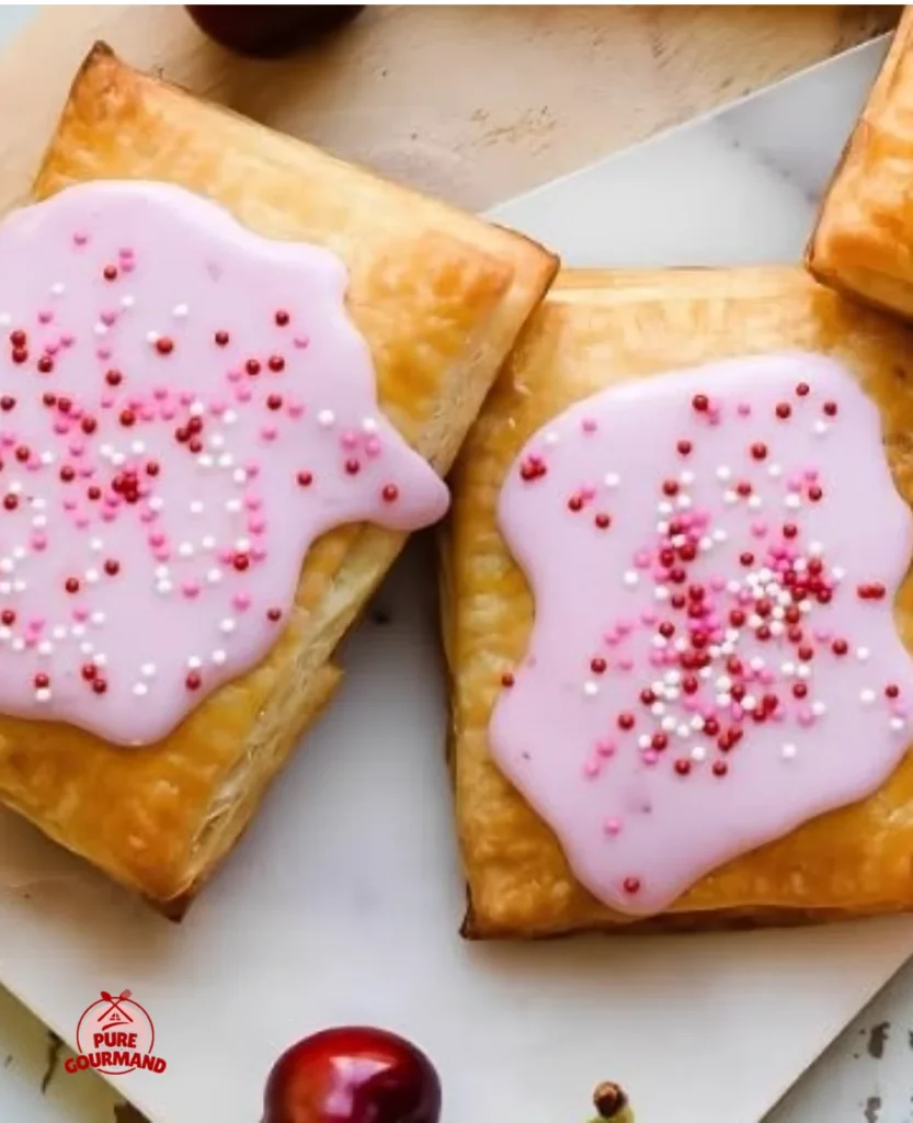 Homemade Cherry Pop Tart Sunrise pastry with vibrant cherry filling and icing