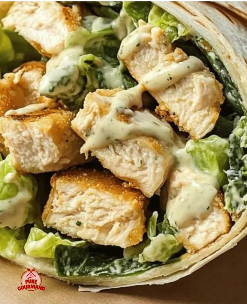 Delicious Chicken Caesar Salad Wrap filled with fresh ingredients and crunchy lettuce.