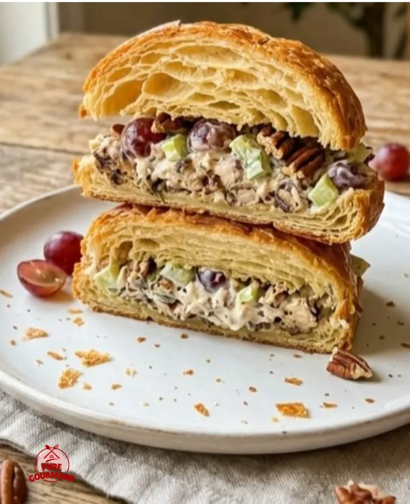 Delicious chicken salad croissant sandwich with fresh ingredients and creamy dressing
