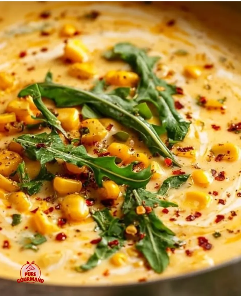 Bowl of classic vegetarian corn chowder topped with fresh herbs