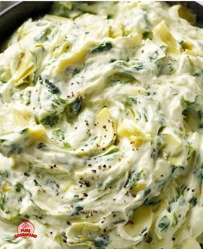 Creamy cold spinach artichoke dip served in a bowl with fresh vegetables