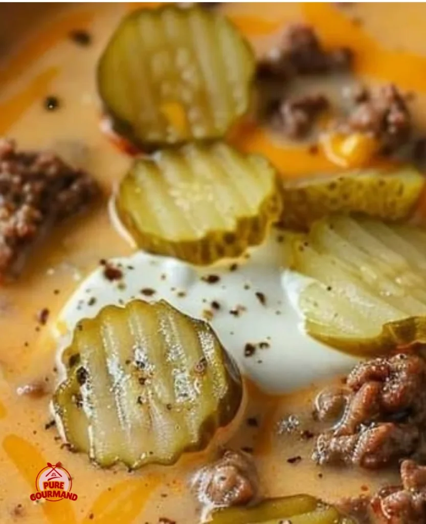 Creamy Gluten-Free Cheeseburger Soup in a bowl with toppings