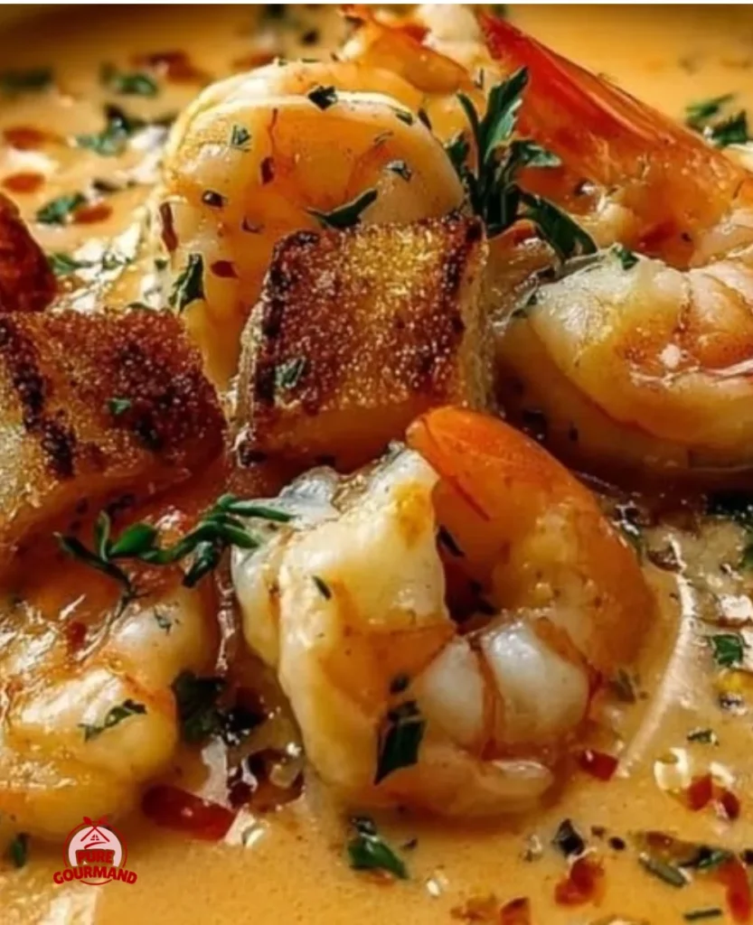 Creamy crab shrimp seafood bisque served in a warm bowl, showcasing ocean flavor.
