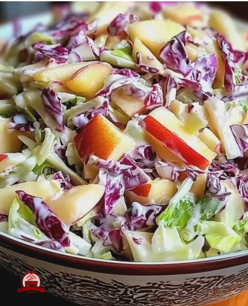 Cranberry Apple Coleslaw in a colorful bowl, garnished for fall gatherings