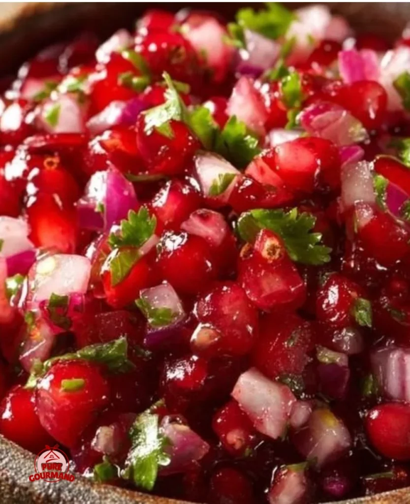 Fresh cranberry salsa served in a bowl with tortilla chips