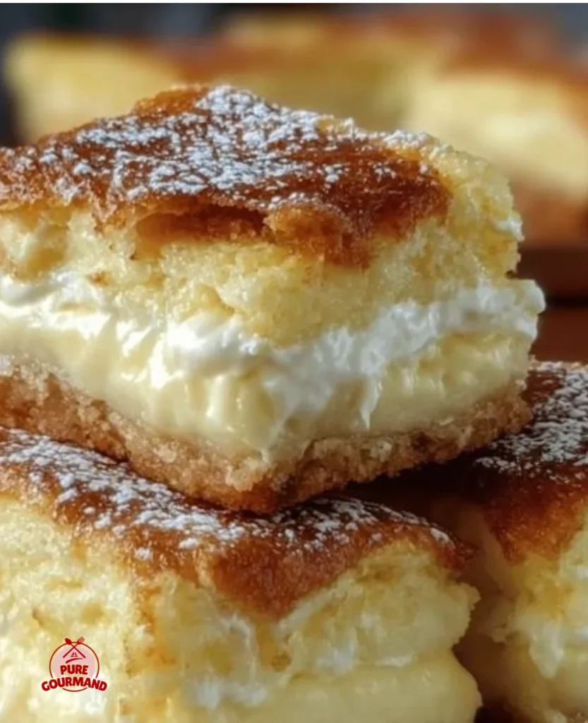 Delicious Cream Cheese Custard Bars on a plate, perfect for sharing.