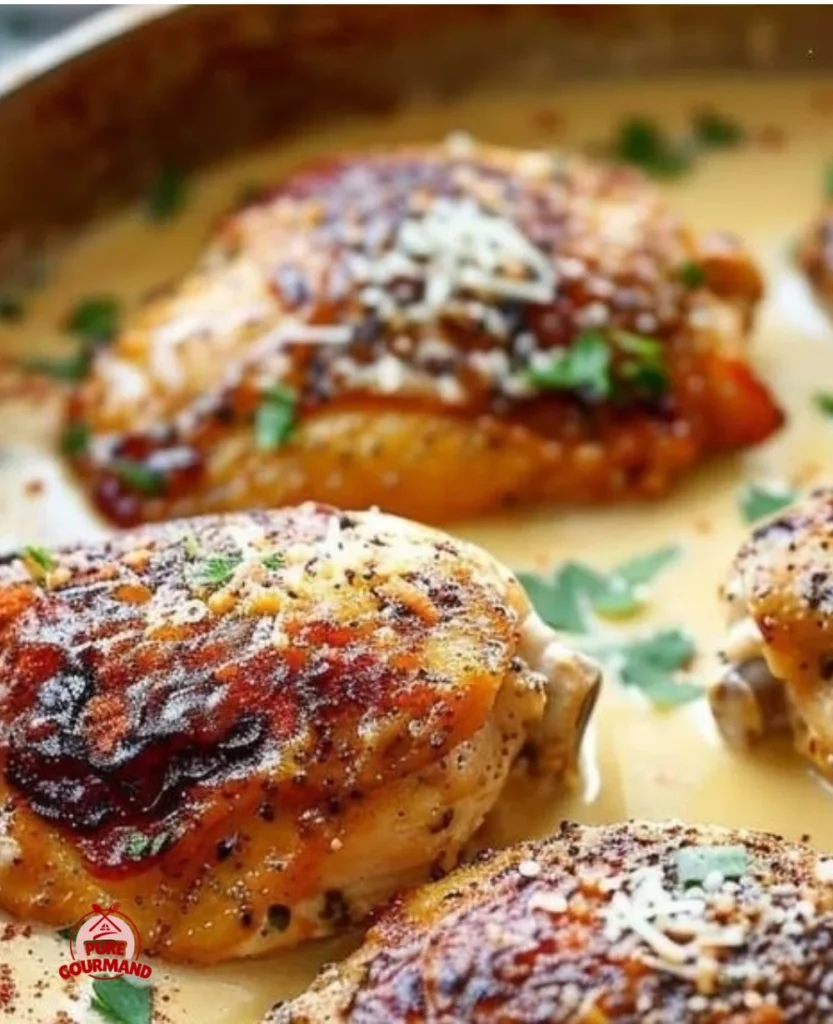 Creamy Chicken Lazone served on a plate, garnished with herbs, showcasing a rich, flavorful dish.