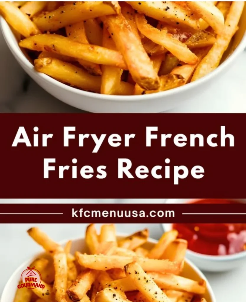 Crispy air fryer French fries served in a bowl with seasoning.