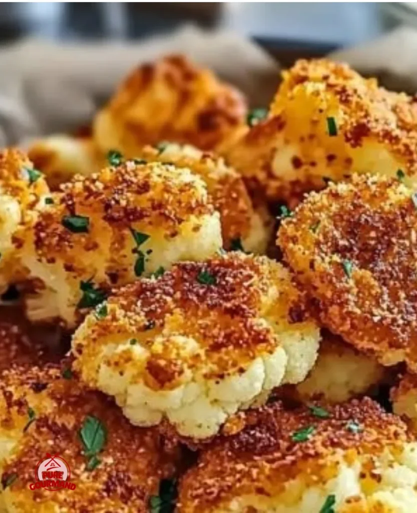 Crispy breaded baked cauliflower on a plate, ideal for weeknight dinners.