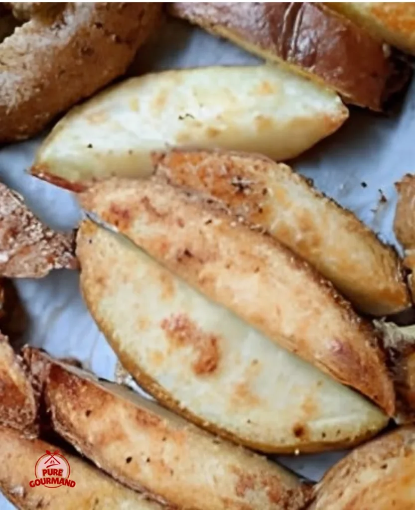 Crispy oven baked steak fries served in a bowl, golden and perfectly seasoned.