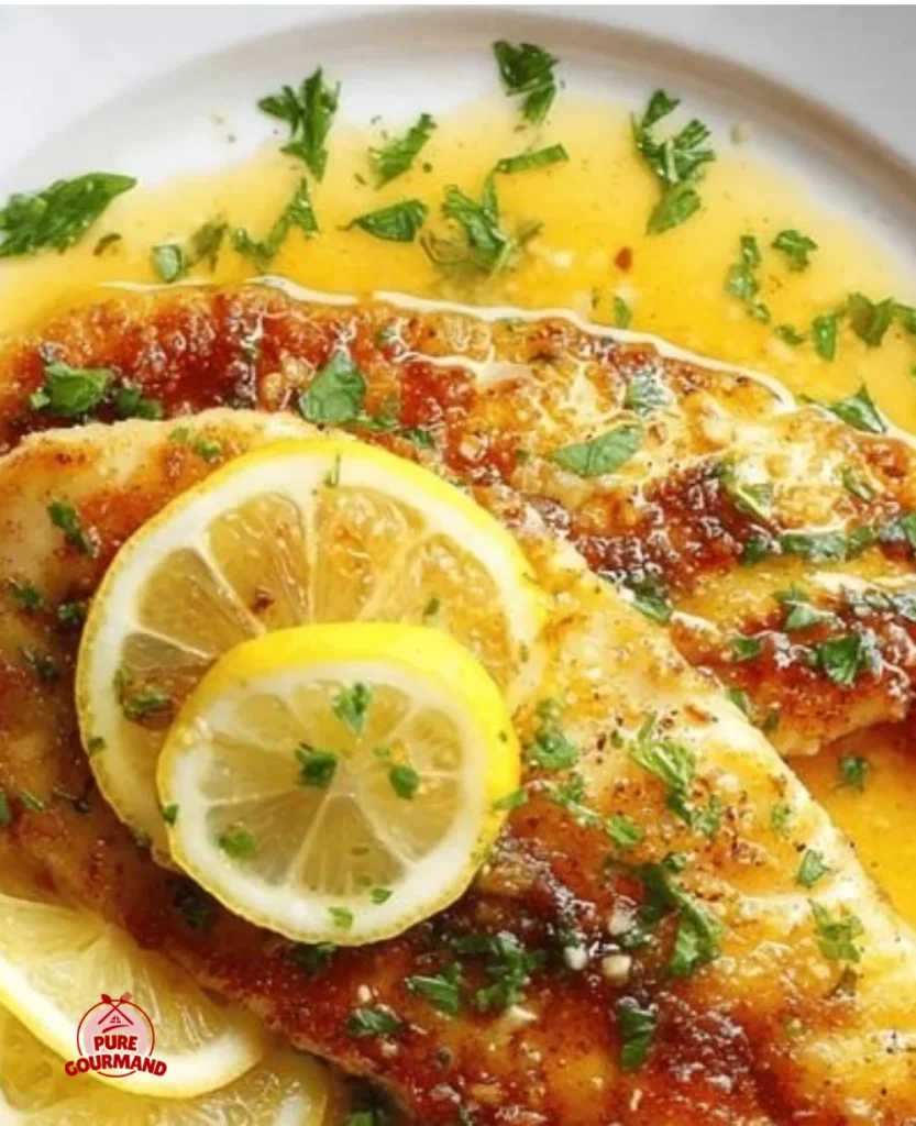Crispy pan fried tilapia served with lemon butter sauce on a plate