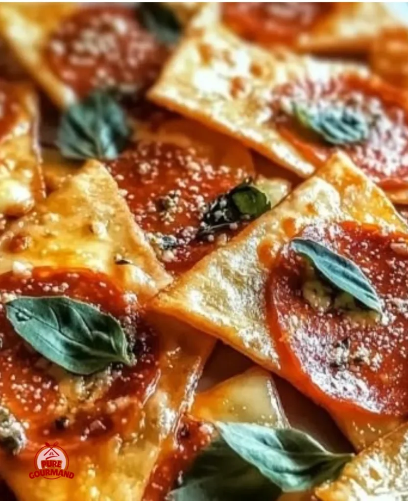 Crispy pizza chips in a bowl, a crunchy and cheesy snack for pizza lovers.