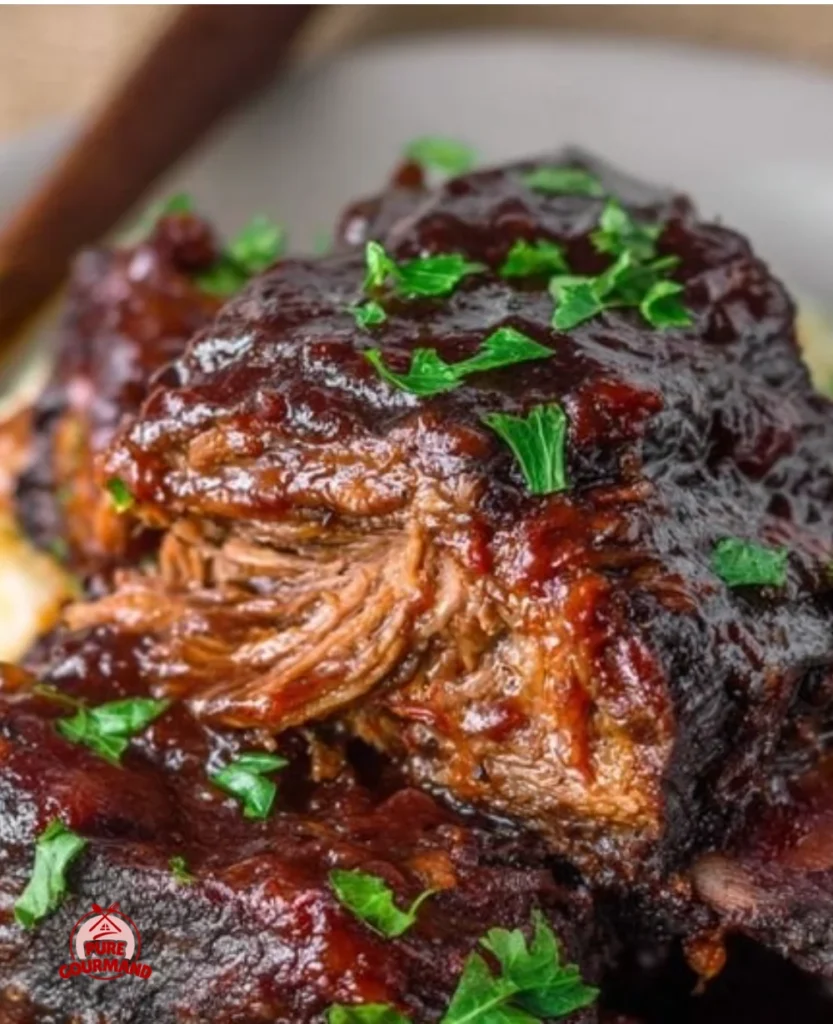 Crockpot BBQ beef ribs served on a platter with sauce and sides
