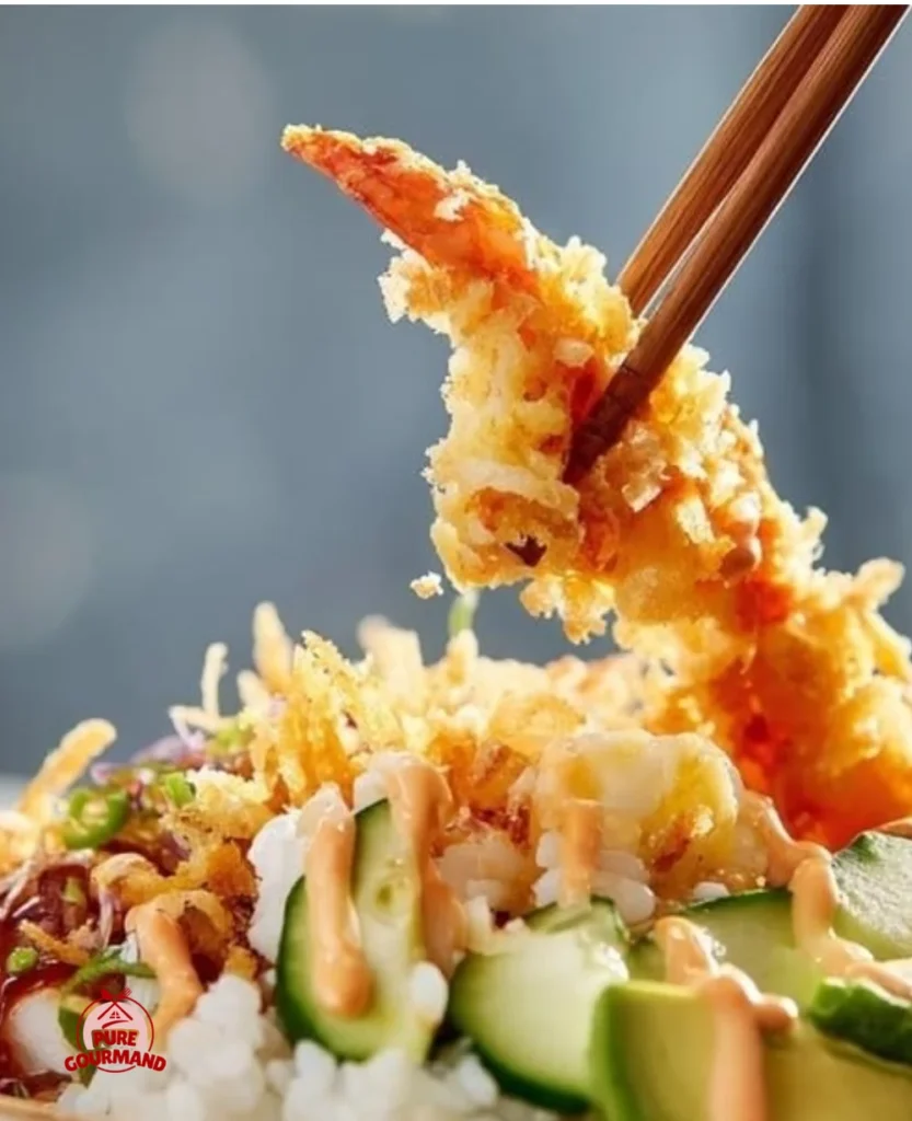 Deconstructed Crunchy California Roll Sushi Bowl with fresh ingredients